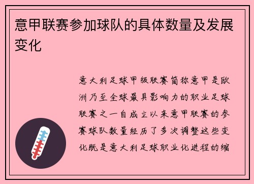 意甲联赛参加球队的具体数量及发展变化